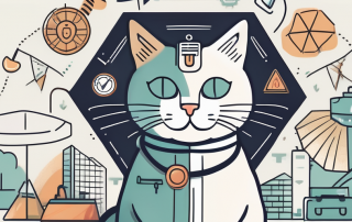 A cat wearing a safety helmet and a stethoscope