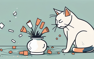 A cat playfully knocking over a vase