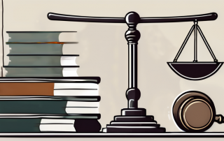 A balanced scale with a gavel on one side and a document symbolizing labor law on the other