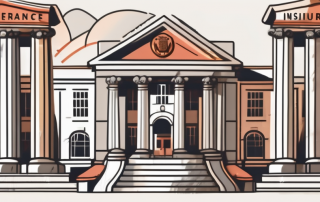 A government building with a protective shield symbolizing insurance