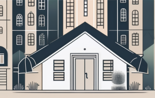 A building surrounded by various symbols of protection like a shield