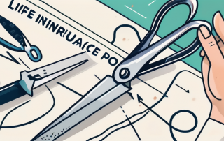 A life insurance policy being cut with a pair of scissors