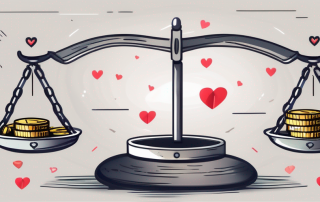 A balance scale with a heart on one side and coins on the other