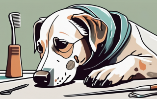 A dog with a bandage around its head