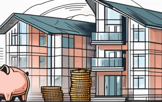 A residential building with a protective shield symbolizing insurance