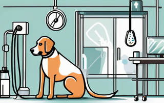 A dog in a veterinary clinic setting