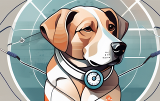 A healthy dog with a bandage and a stethoscope