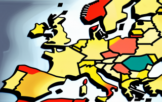 A toothbrush and dental tools placed on a map of europe