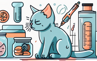 A kitten getting vaccinated by a vet's hand with a syringe