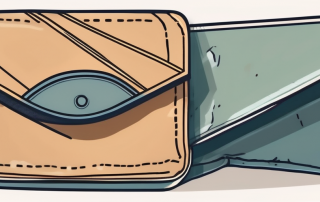 A closed wallet with a broken shield symbol on it