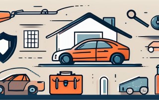A toolbox filled with various symbols of insurance like a shield