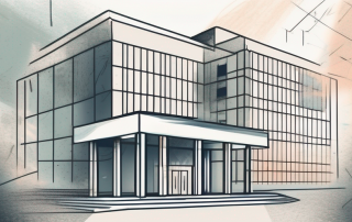A government building with a safety shield symbol overlaying it