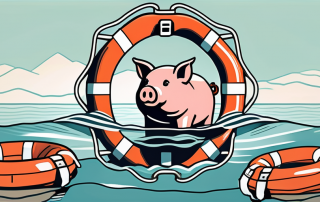 A piggy bank nestled securely within a life buoy
