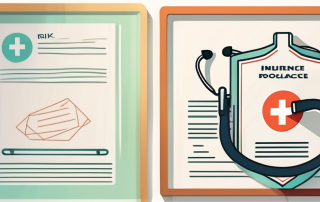 A life insurance policy document next to a medical stethoscope and a check mark