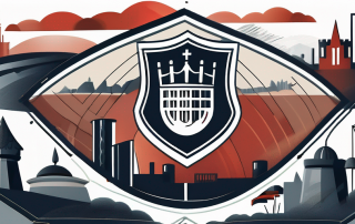 A symbolic german insurance industry landscape with various insurance elements like a shield
