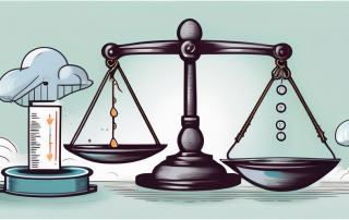 A balance scale with a life insurance policy on one side and various risk factors like an hourglass