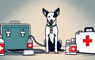 A dog wearing a stethoscope
