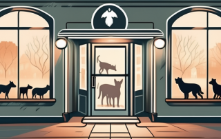 A veterinary clinic with a light on in the window