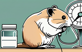 A hamster sitting on a small examination table with a stethoscope
