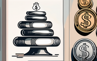 A scale balancing a pile of coins and a document with an insurance policy emblem