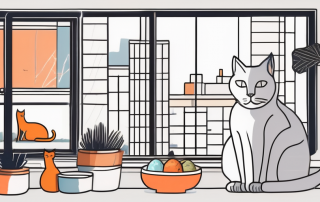 An apartment interior with a comfortable cat lounging on a window sill