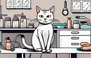 A cat sitting on a vet examination table