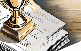A golden trophy atop a stack of insurance documents