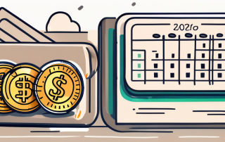 A wallet with coins and bills next to a calendar