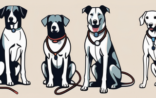 Several different breeds of dogs with health-related items like a stethoscope