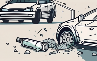 A vaccine vial broken into pieces next to a car crash