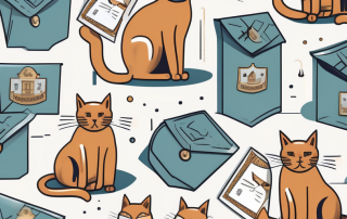 A few different breeds of cats playing with insurance policy envelopes
