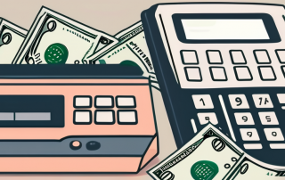 A calculator with a life insurance policy and a pile of money