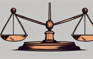 A balanced scale with a gavel on one side and a shield on the other
