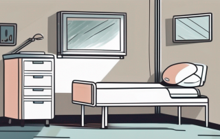 A single-bed hospital room with a medical insurance policy on the bedside table
