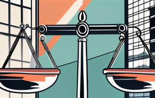 A balance scale with a contract on one side and a shield symbolizing insurance on the other