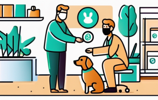 A pet owner handing over a credit card to a veterinary clinic