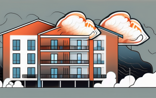A residential building with visible elements such as fire