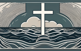 A large cross symbolizing the "kreuz" and a lifebuoy to represent the concept of life insurance