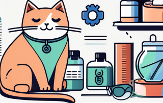 A cat sitting next to a variety of insurance-related items