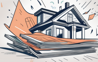 A house with various insurance policy documents floating around it
