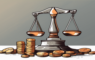 A scale balancing a gavel and a pile of coins