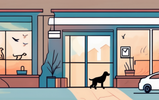 A veterinary clinic at night with a lit emergency sign