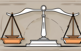 A balanced scale with a gavel on one side and a shield on the other