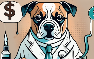 A dog sitting in front of a veterinary clinic