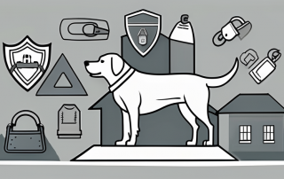 A dog with a collar tag shaped like a shield