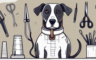 A worried dog wearing a bandage and a cone collar