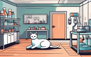 A veterinary clinic with a cat in a comfortable recovery room