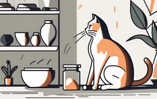 A cat playfully interacting with objects in a home setting