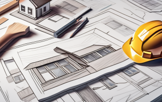 A house under construction with various insurance policy documents scattered around it