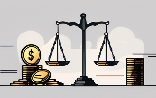 A balanced scale with a gavel on one side and a pile of coins on the other